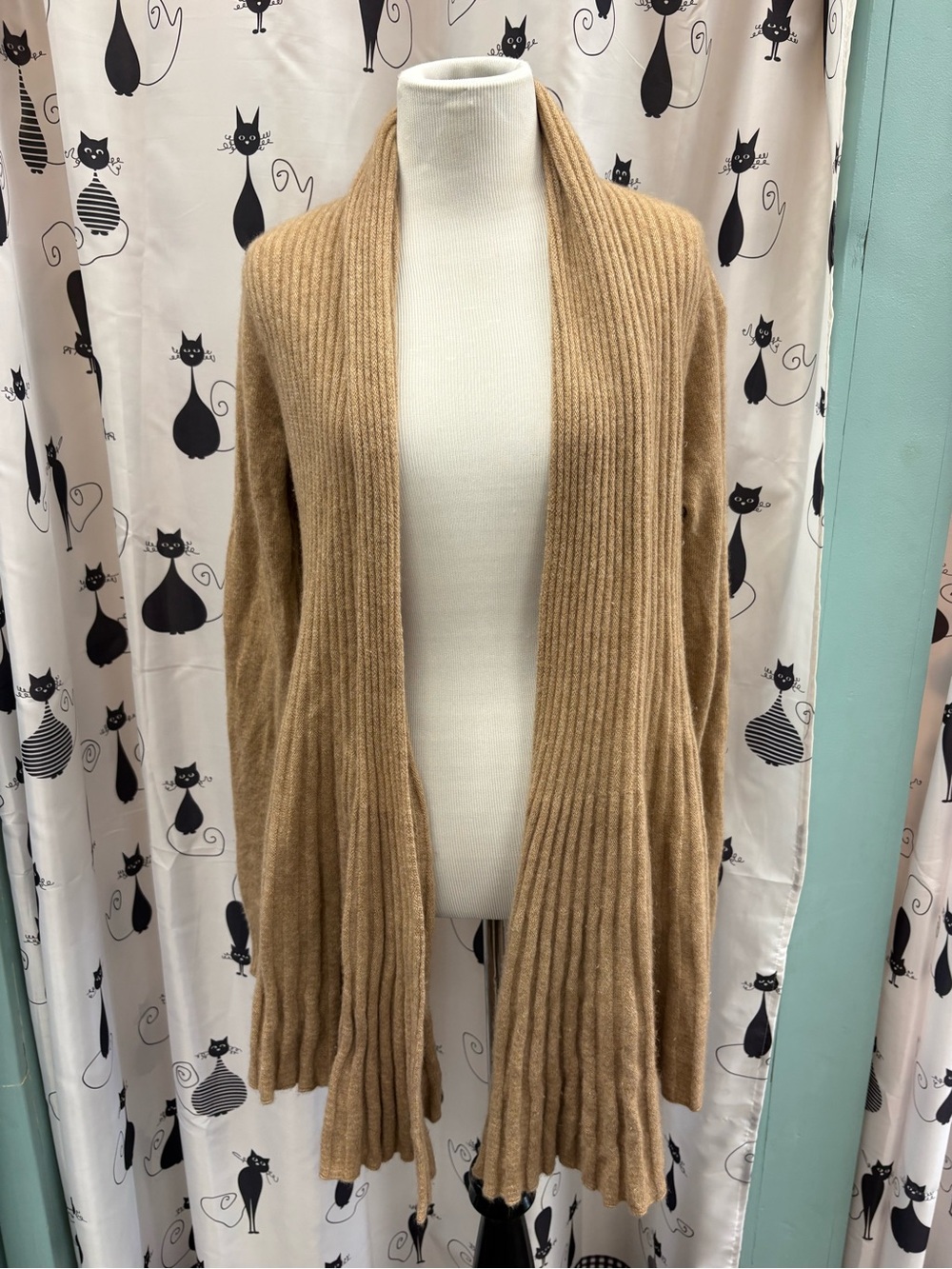 Charter Club Luxury Open-Front Ribbed Camel Cashmere Cardigan size S